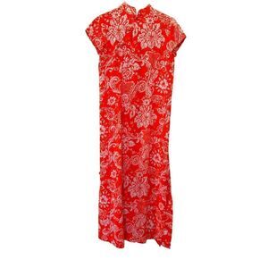 Vintage 70s McLnerny Honolulu bright paisley Asian Hawaiian dress vibrant orange